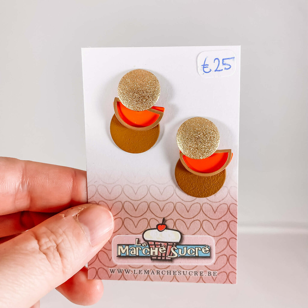 le marché sucré Le marché sucré: oorbellen goud, camel en oranje