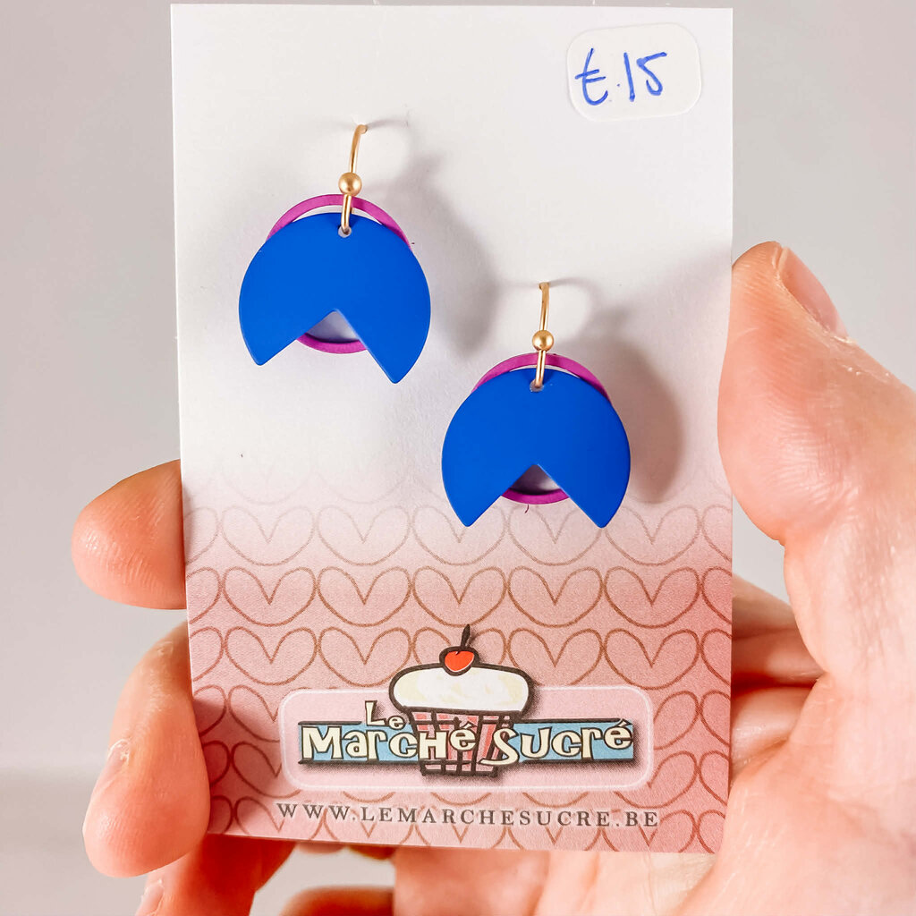 le marché sucré Le marché sucré: oorbellen goud, blauw en felpaars