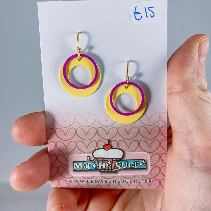 le marché sucré Le marché sucré: oorbellen goud, lichtgeel en felpaars