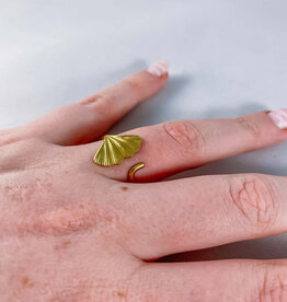 le marché sucré Verstelbare ring in roestvrij staal - Ginkgo blad