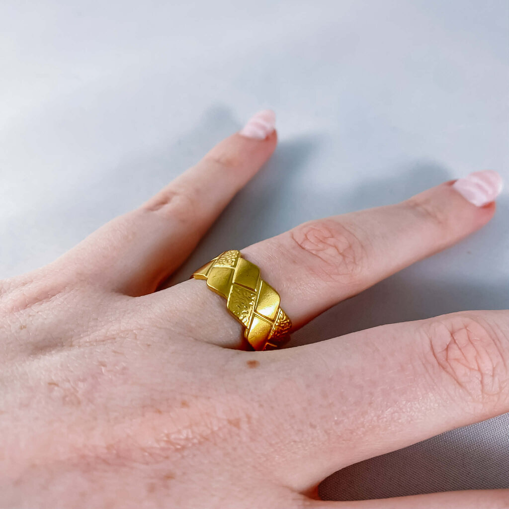 le marché sucré Verstelbare ring in roestvrij staal - Gevlochten ruitjes