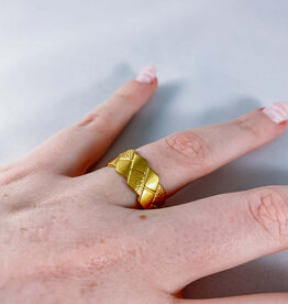 le marché sucré Verstelbare ring in roestvrij staal - Gevlochten ruitjes