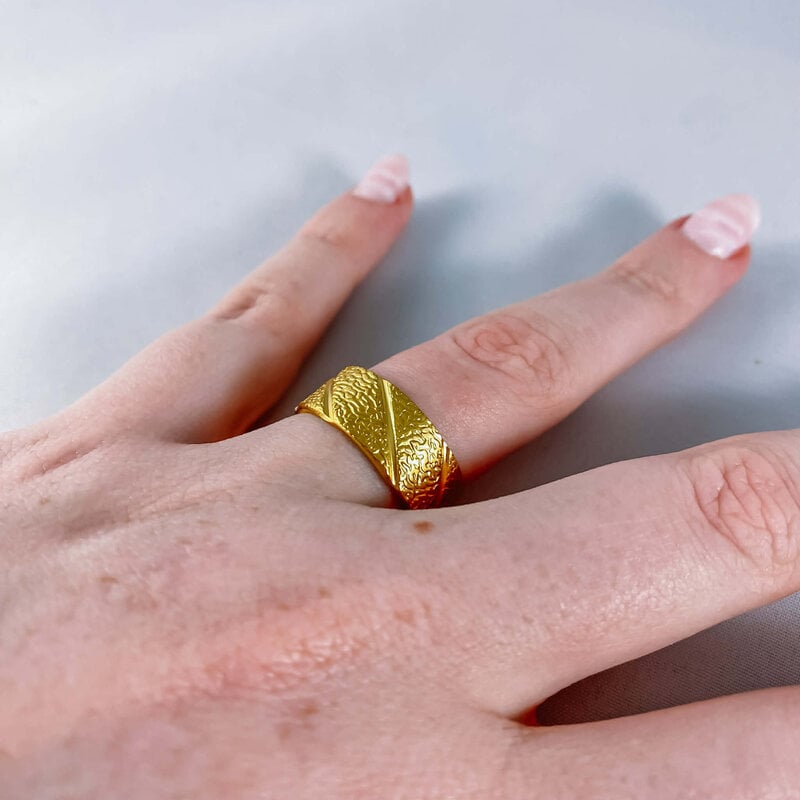 le marché sucré Verstelbare ring in roestvrij staal - lijnen