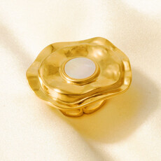 le marché sucré Verstelbare ring in roestvrij staal - ongelijke vorm met schelp