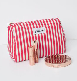 Yehwang Yehwang: toilettas - fijne strepen rood en ecru