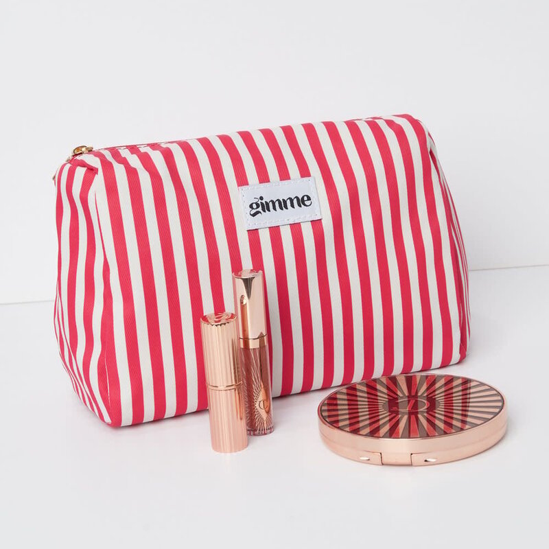 Yehwang Yehwang: toilettas - fijne strepen rood en ecru