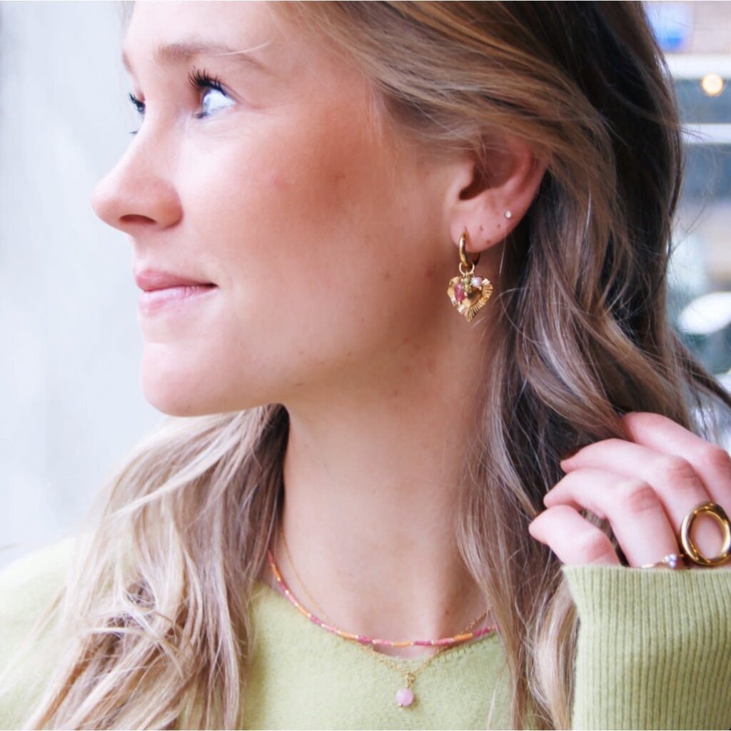 Bazou Bazou: oorbellen - RVS oorringen met HART en gekleurd cluster