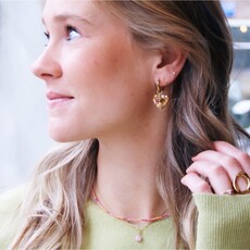 Bazou Bazou: oorbellen - RVS oorringen met HART en gekleurd cluster