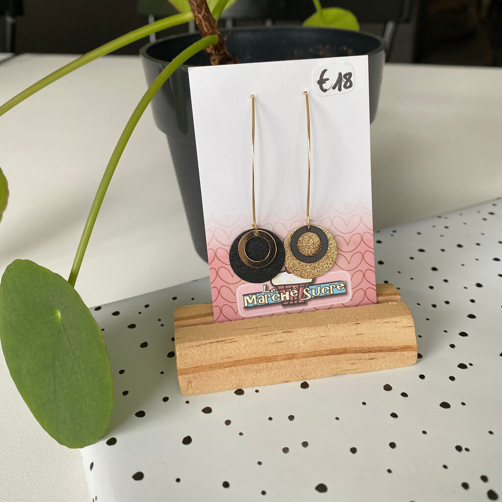le marché sucré Le marché sucré:  oorbellen - goud + zwart