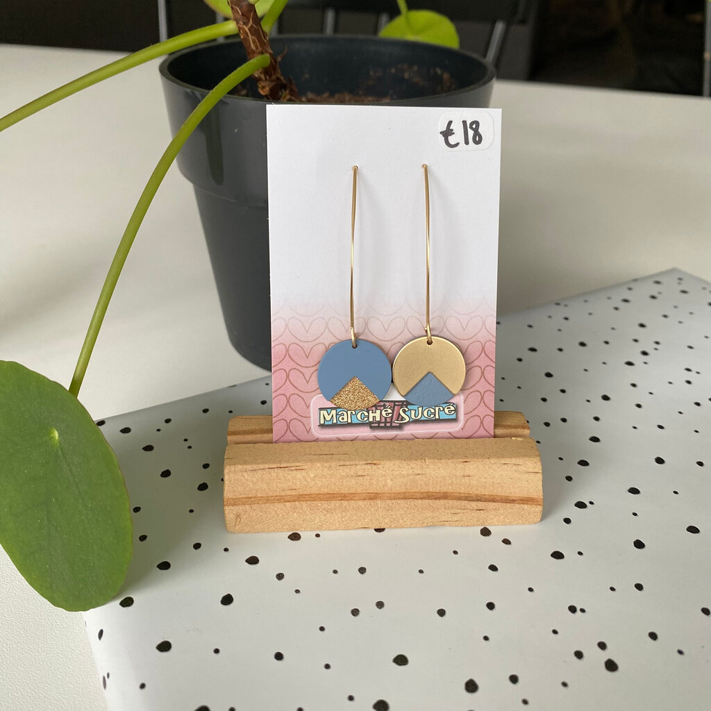 le marché sucré Le marché sucré:  oorbellen - goud + jeansblauw