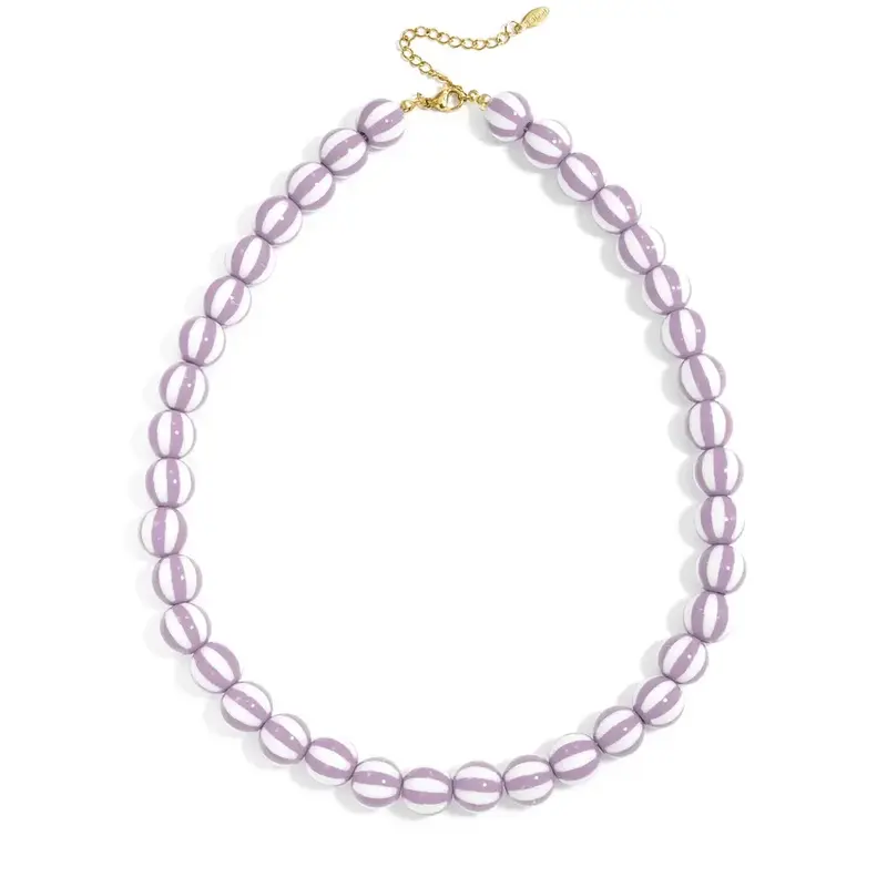 Yehwang Yehwang: Kralen ketting met gestreepte kralen - lichtpaars