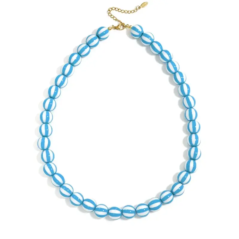 Yehwang Yehwang: Kralen ketting met gestreepte kralen - blauw