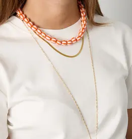 Yehwang Yehwang: Kralen ketting met gestreepte kralen - oranje