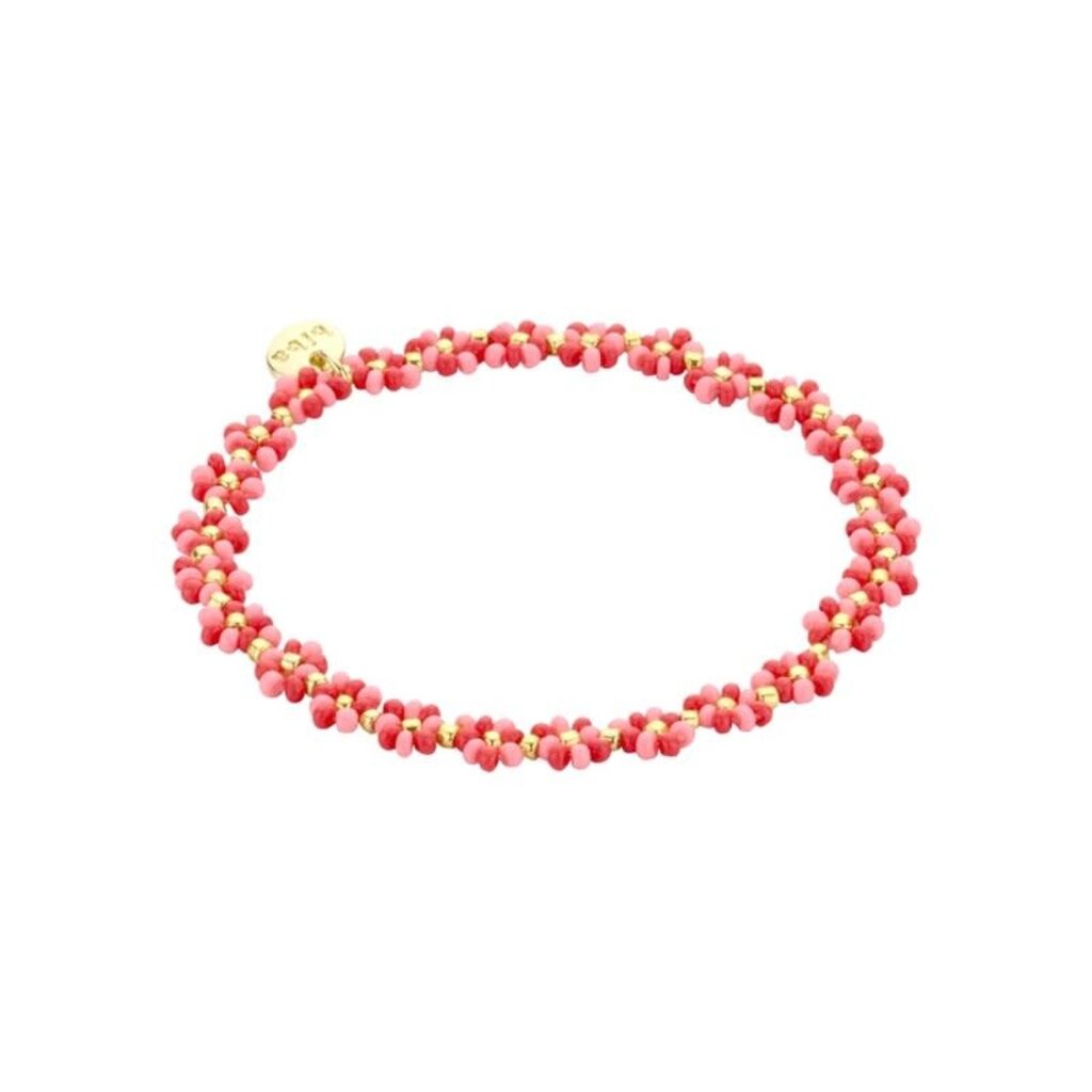 Biba Biba: Armbandje bloemetjes - donkerroze en roze