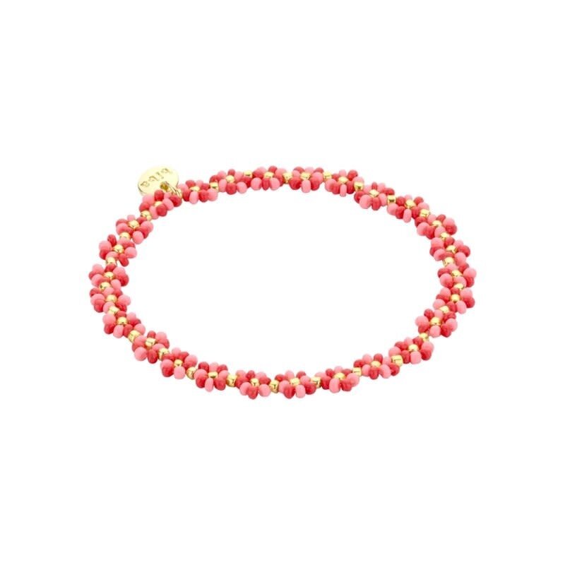 Biba Biba: Armbandje bloemetjes - donkerroze en roze