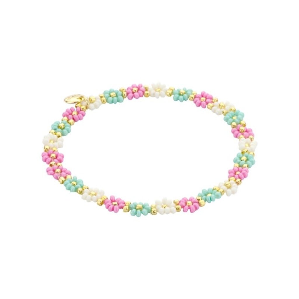Biba Biba: Armbandje bloemetjes - ecru, lichtgroen en lila