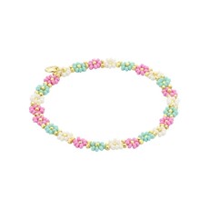 Biba Biba: Armbandje bloemetjes - ecru, lichtgroen en lila