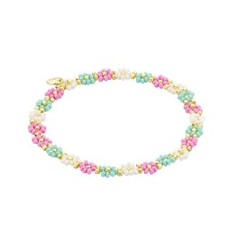 Biba Biba: Armbandje bloemetjes - ecru, lichtgroen en lila