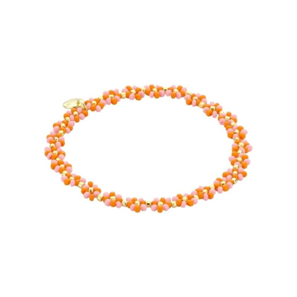 Biba Biba: Armbandje bloemetjes - oranje en roze