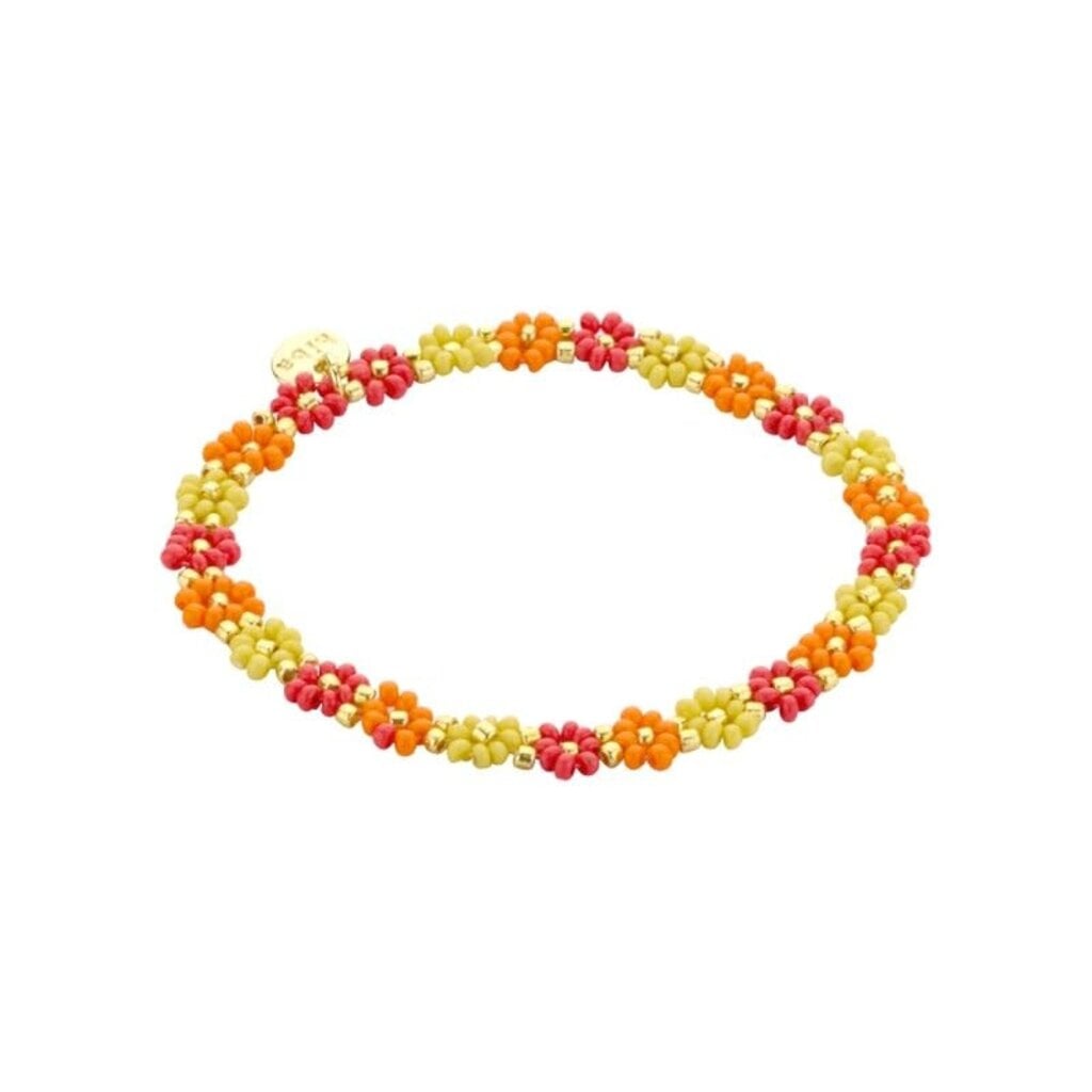 Biba Biba: Armbandje bloemetjes - geel, oranje en donkerroze