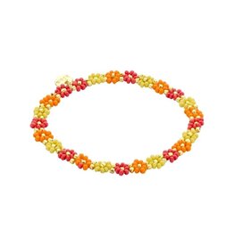 Biba Biba: Armbandje bloemetjes - geel, oranje en donkerroze
