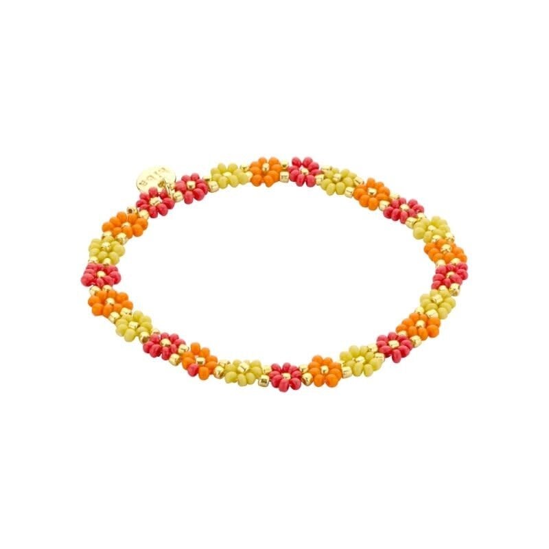 Biba Biba: Armbandje bloemetjes - geel, oranje en donkerroze