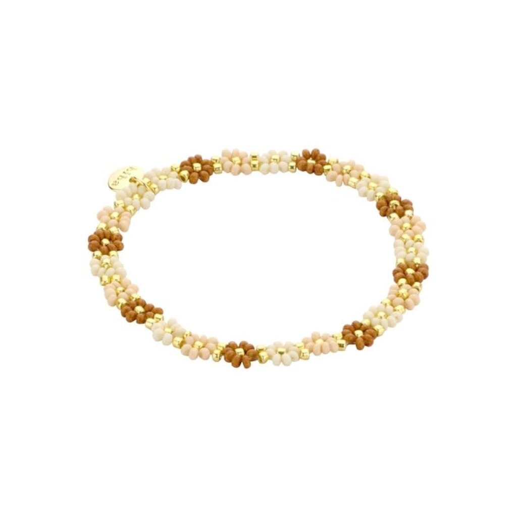 Biba Biba: Armbandje bloemetjes - bruin, beige en ecru