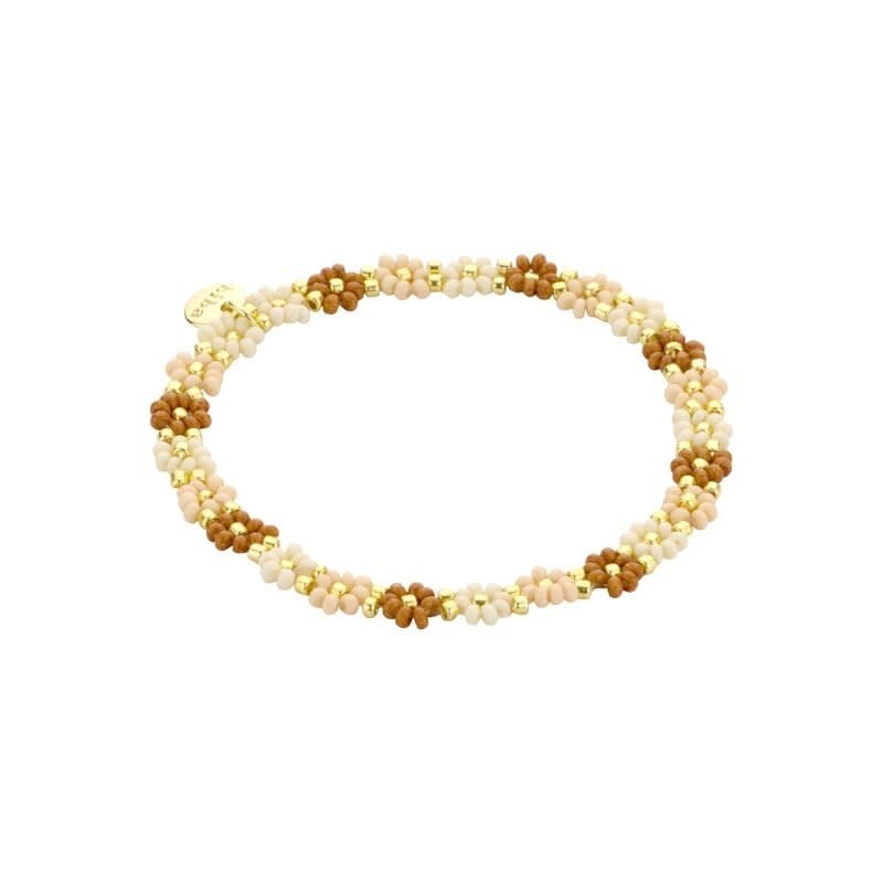 Biba Biba: Armbandje bloemetjes - bruin, beige en ecru