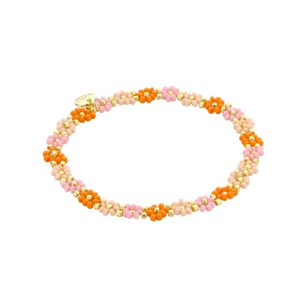 Biba Biba: Armbandje bloemetjes - ecru, lichtroze en oranje
