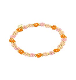 Biba Biba: Armbandje bloemetjes - ecru, lichtroze en oranje