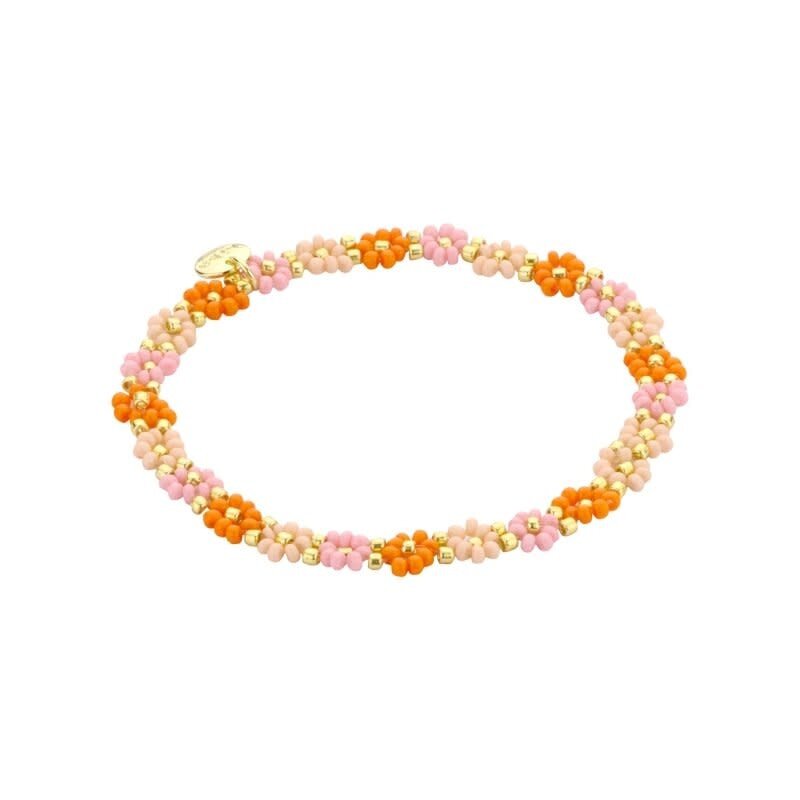 Biba Biba: Armbandje bloemetjes - ecru, lichtroze en oranje