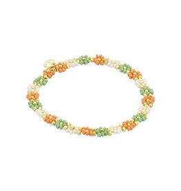 Biba Biba: Armbandje bloemetjes - ecru, lichtgroen en roest