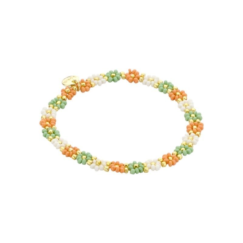 Biba Biba: Armbandje bloemetjes - ecru, lichtgroen en roest