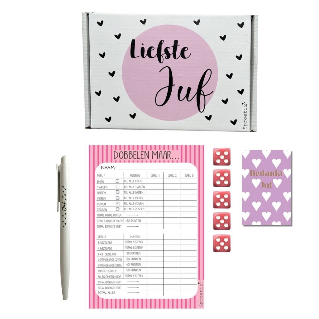 Sproetiz Sproetiz: Cadeaupakket juf - dobbelspel - Liefste juf