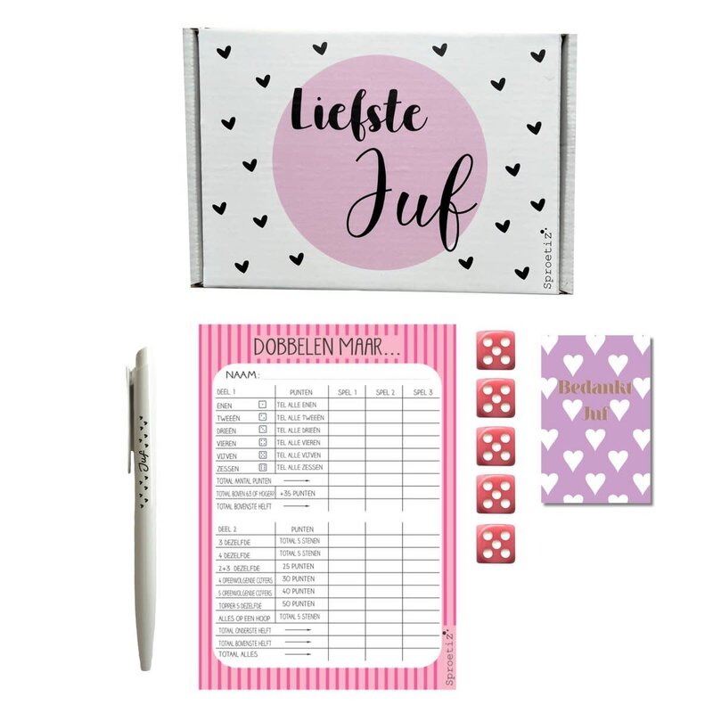 Sproetiz Sproetiz: Cadeaupakket juf - dobbelspel - Liefste juf