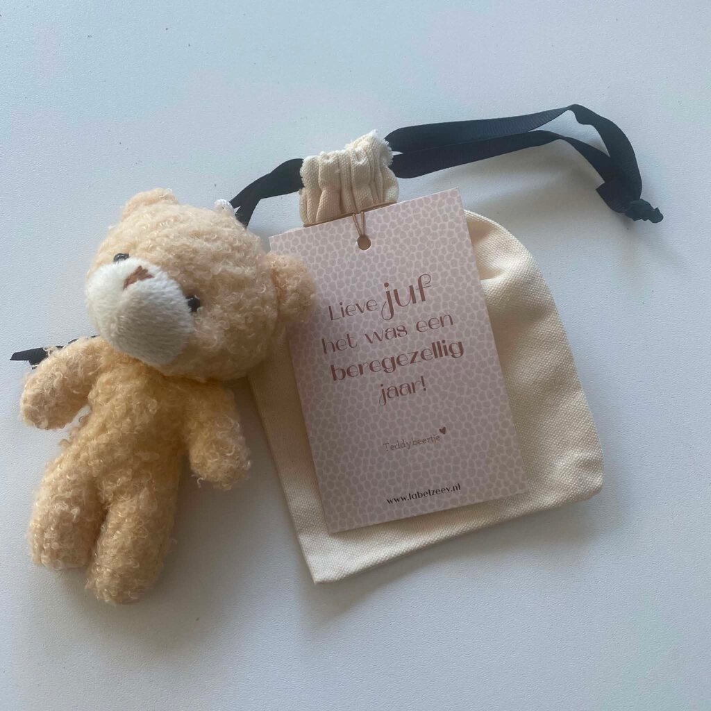 Label ZeeV Label ZeeV: Stoffen zakje met kaartje "JUF" | met teddybeertje