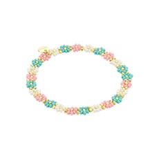 Biba Biba: Armbandje bloemetjes - ecru, lichtblauw en roze