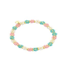 Biba Biba: Armbandje bloemetjes - ecru, lichtblauw en roze