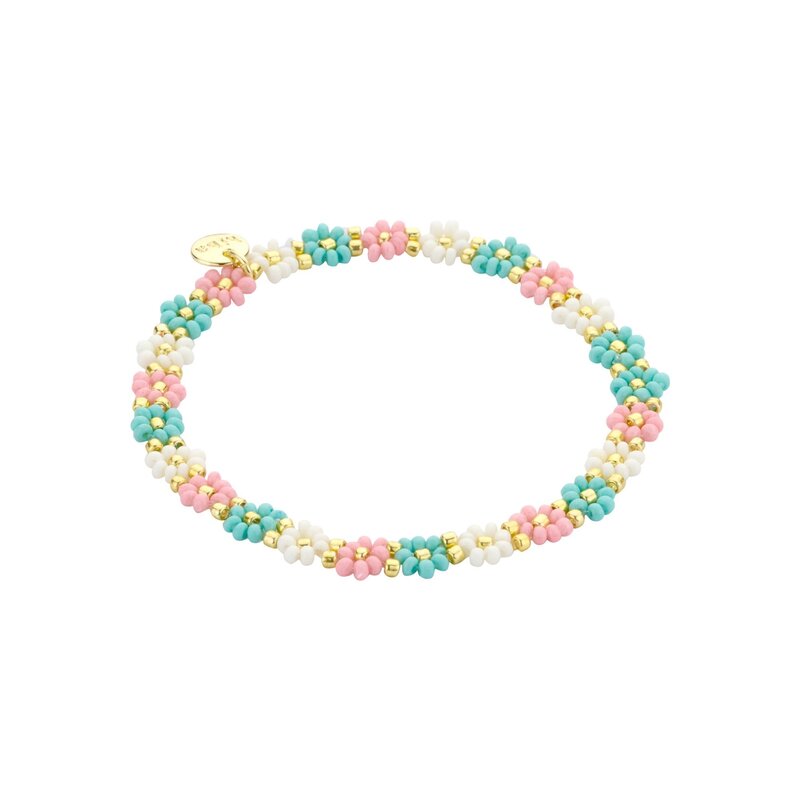 Biba Biba: Armbandje bloemetjes - ecru, lichtblauw en roze
