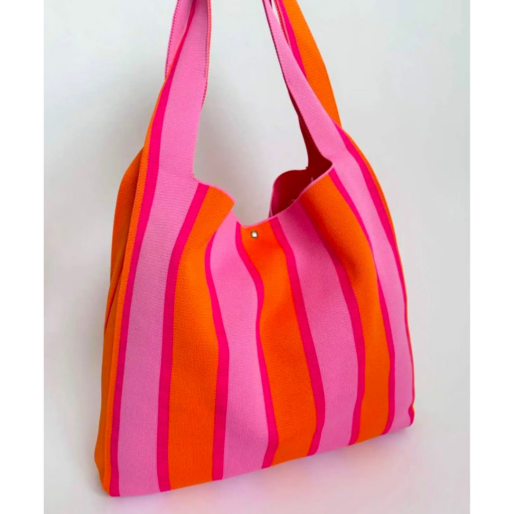 Wauw Wauw: Mia bag handtas / totebag - strepen roze/oranje