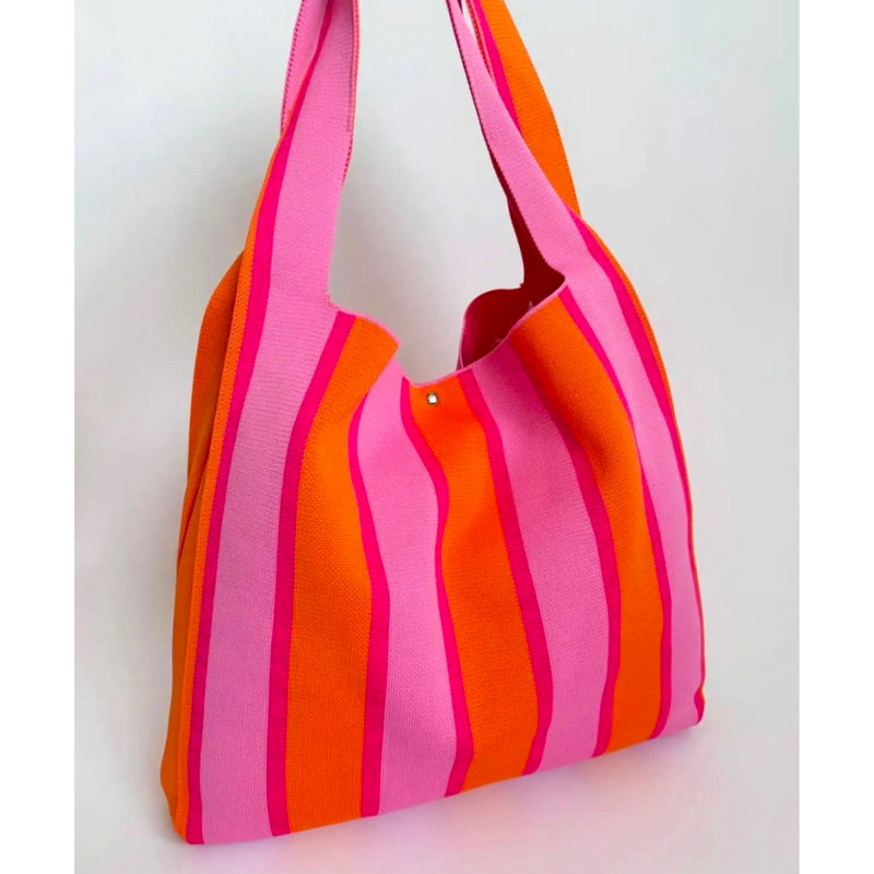 Wauw Wauw: Mia bag handtas / totebag - strepen roze/oranje