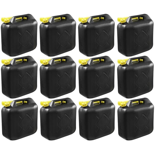 12x Zwarte brandstof jerrycan 5L