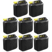 8x Zwarte brandstof jerrycan 20L