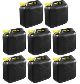 8x Zwarte brandstof jerrycan 20L