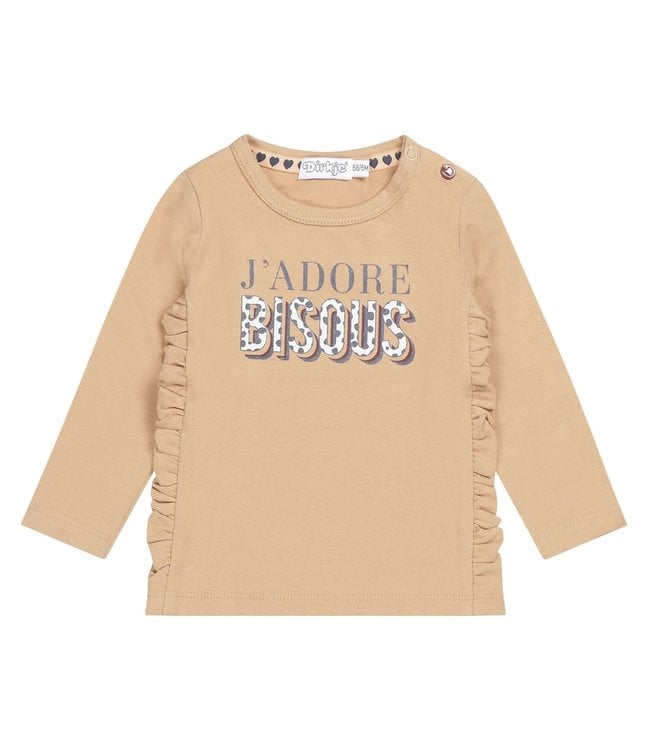 Dirkje Meisjes Longsleeve Tshirt Bisous Beige