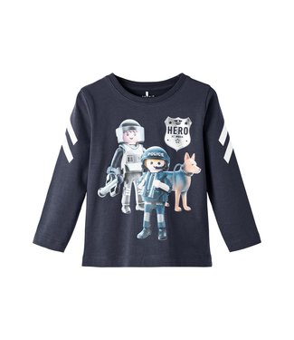 Name it Name it Jongens Blauwe Tshirts Playmobile Lange Mouwen Dohn Dark Sapphire