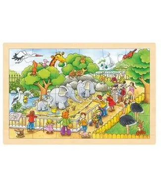 Goki Goki Houten Puzzel op bezoek in de zoo 30x20cm 24st.