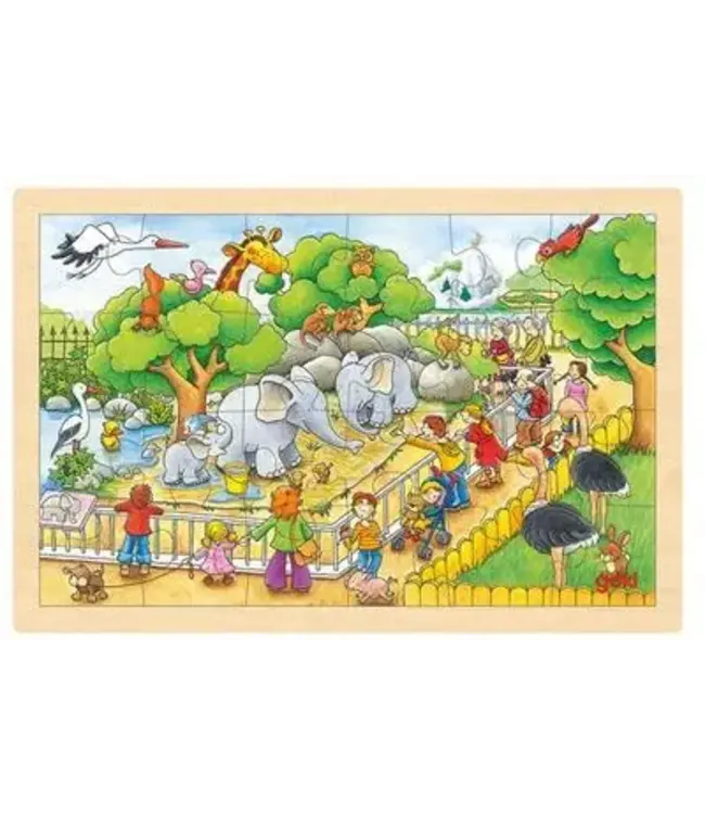 Goki Houten Puzzel op bezoek in de zoo 30x20cm 24st.