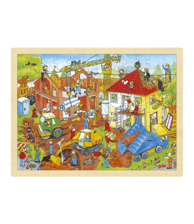 Goki Raampuzzel Bouwwerf 40x30x1cm 96-delig