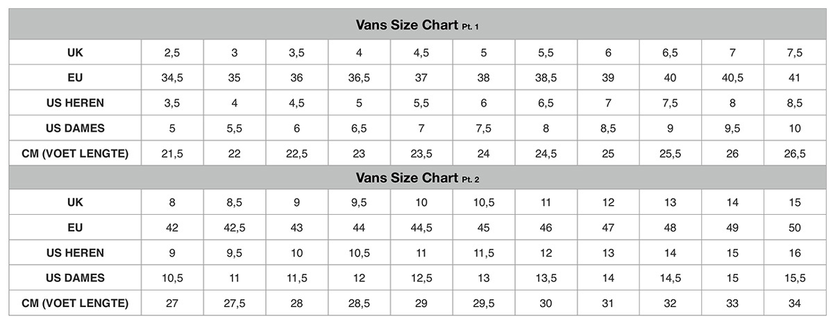 vans snowboard boots size chart